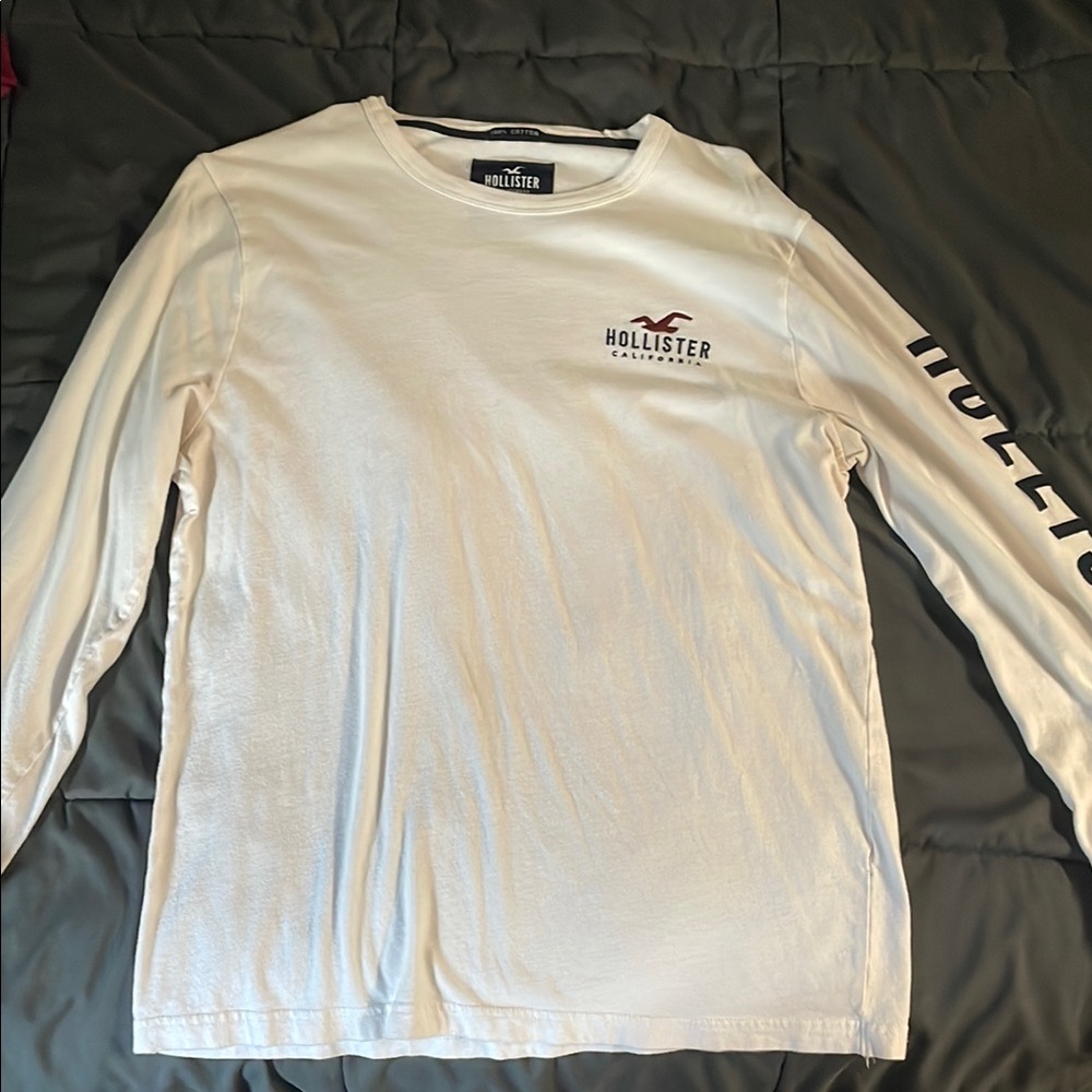 Hollister White Long Sleeve Tee with Sleeve Text